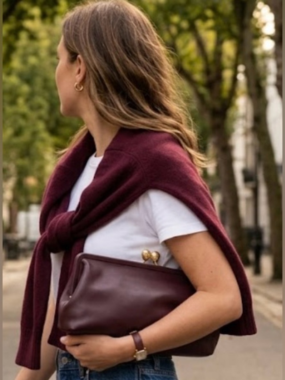 Zara Burgundy Clutch with Gold Kiss-Lock